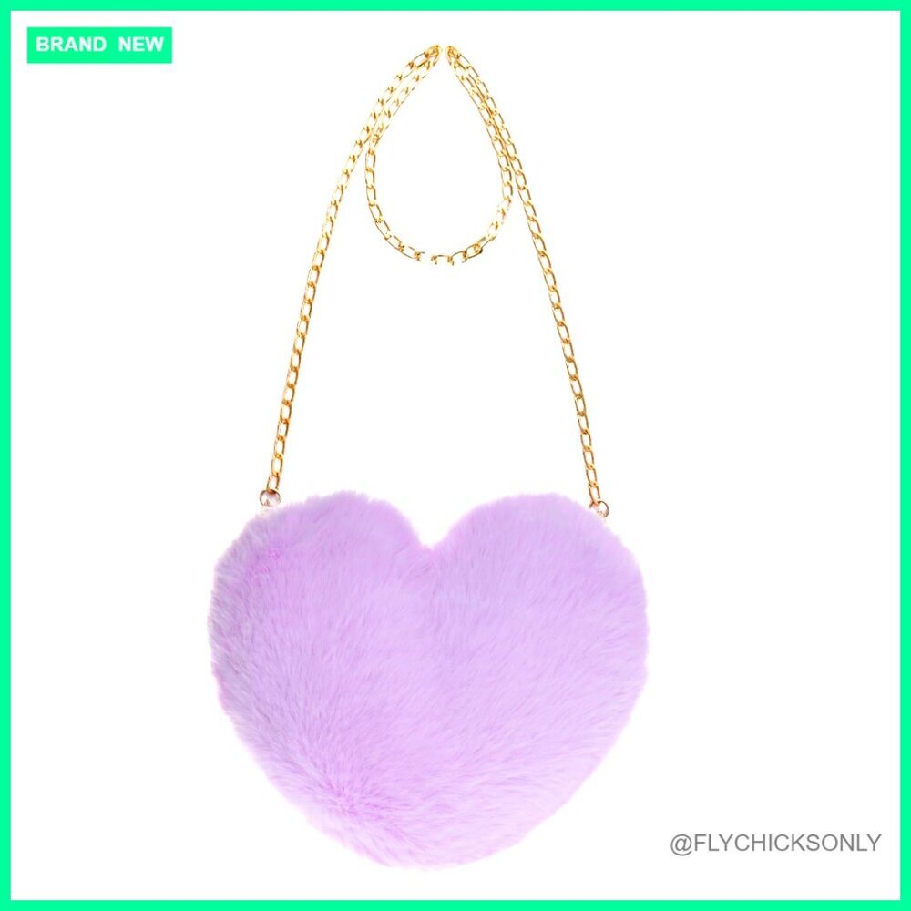 Faux Fur Heart Shaped Clutch Crossbody Bag with Detachable Chain